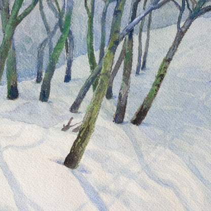 Peinture à l'aquarelle de paysage enneigé