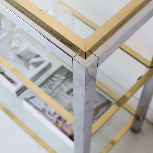 Console vintage en nickel et laiton