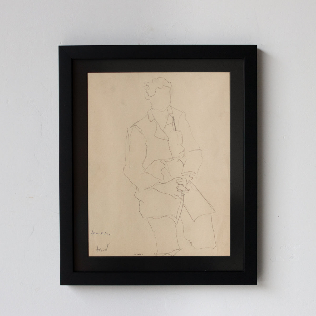 Dessin encadré : Homme aux mains jointes | Guy Aubert