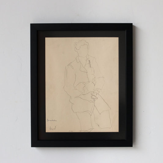 Dessin encadré : Homme aux mains jointes | Guy Aubert