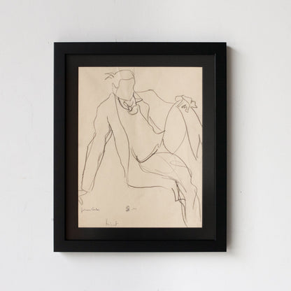 Dessin encadré représentant un homme assis | Guy Aubert