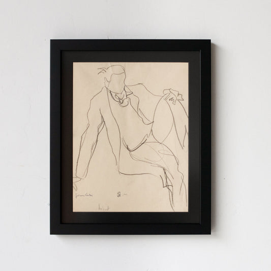Dessin encadré représentant un homme assis | Guy Aubert