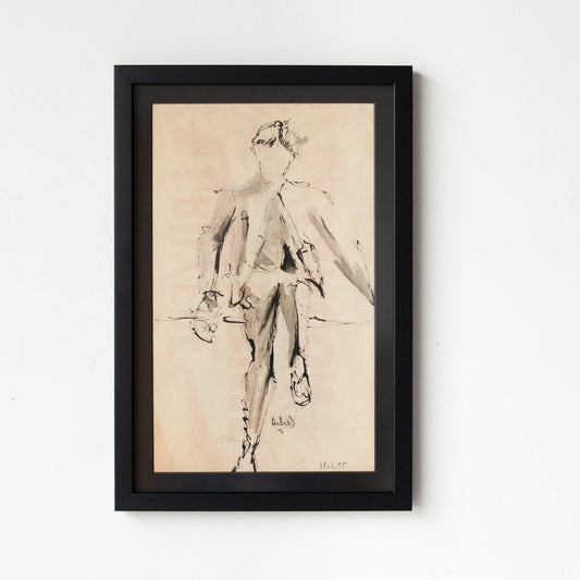 Aquarelle encadrée représentant un homme assis | Guy Aubert