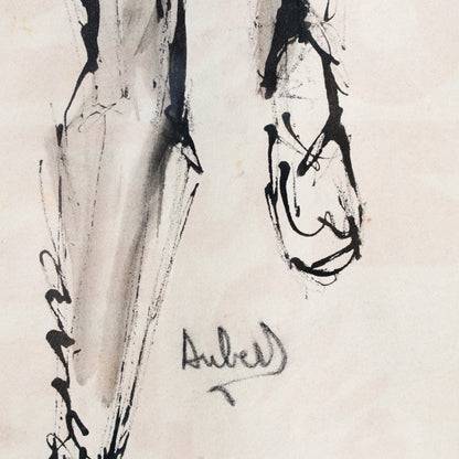 Aquarelle encadrée représentant un homme assis | Guy Aubert