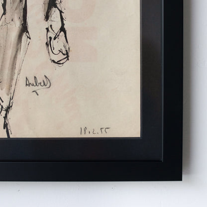 Aquarelle encadrée représentant un homme assis | Guy Aubert