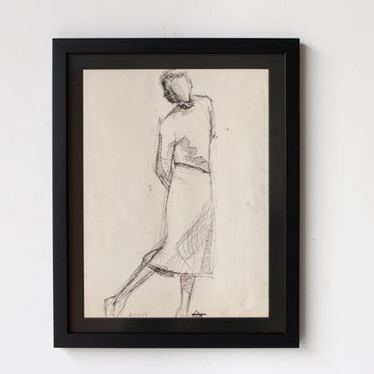 Dessin encadré représentant une femme en position détendue | Guy Aubert