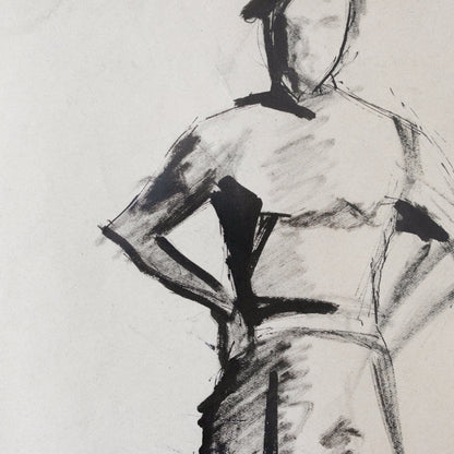 Encre et aquarelle encadrée : Femme aux mains sur les hanches | Guy Aubert