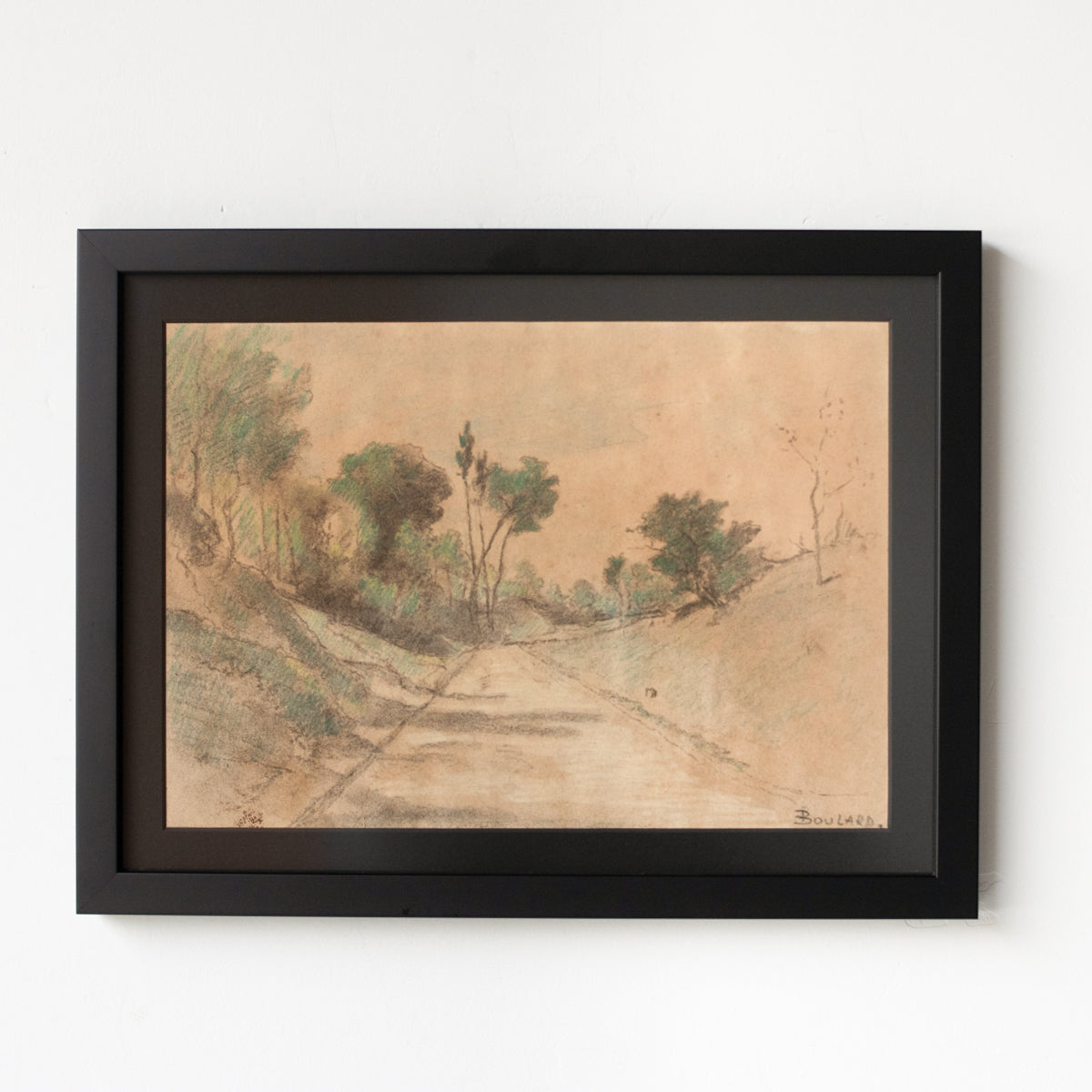 Dessin encadré sur papier journal | Paysage
