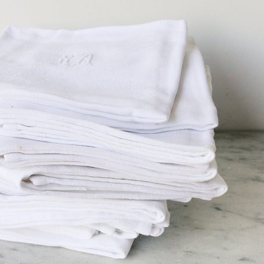 Lot de 12 serviettes monogrammées vintage | RA