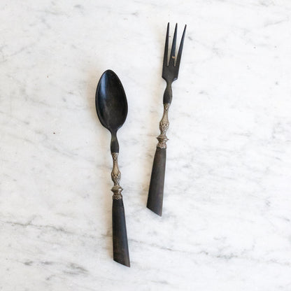 Service de service antique en corne et argent