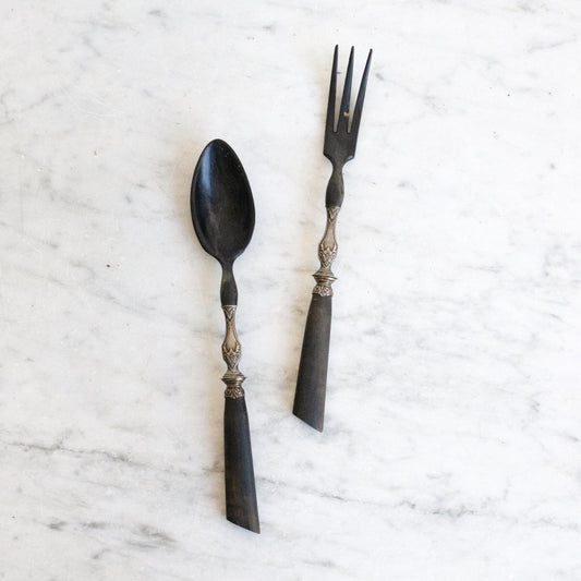 Service de service antique en corne et argent