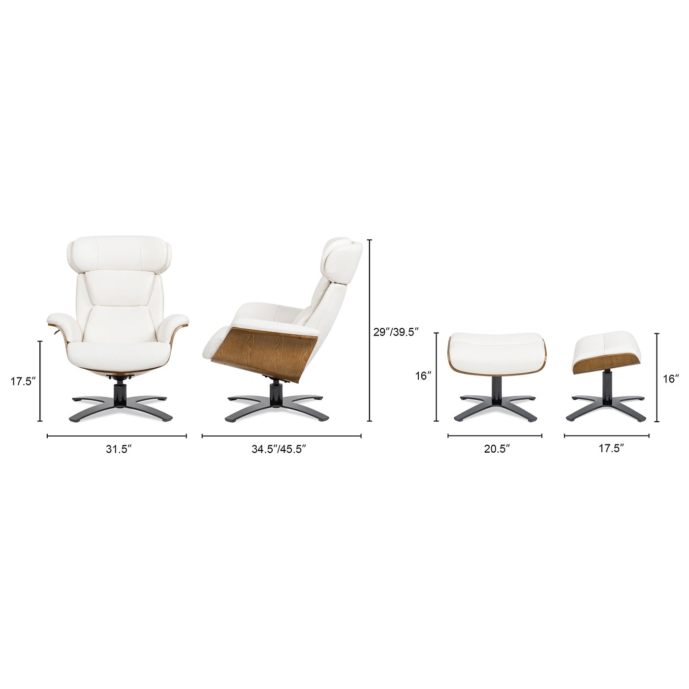 Fauteuil inclinable Jovan 31,5 en cuir véritable avec pouf