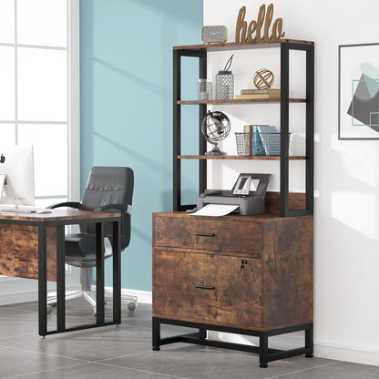 Classeur à 2 tiroirs, meuble de classement moderne avec support d'imprimante et serrure