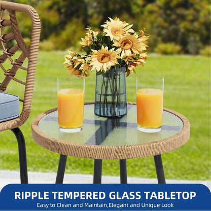 Ensemble de bistrot d'extérieur en osier Moasis 3 pièces avec 2 chaises et table basse