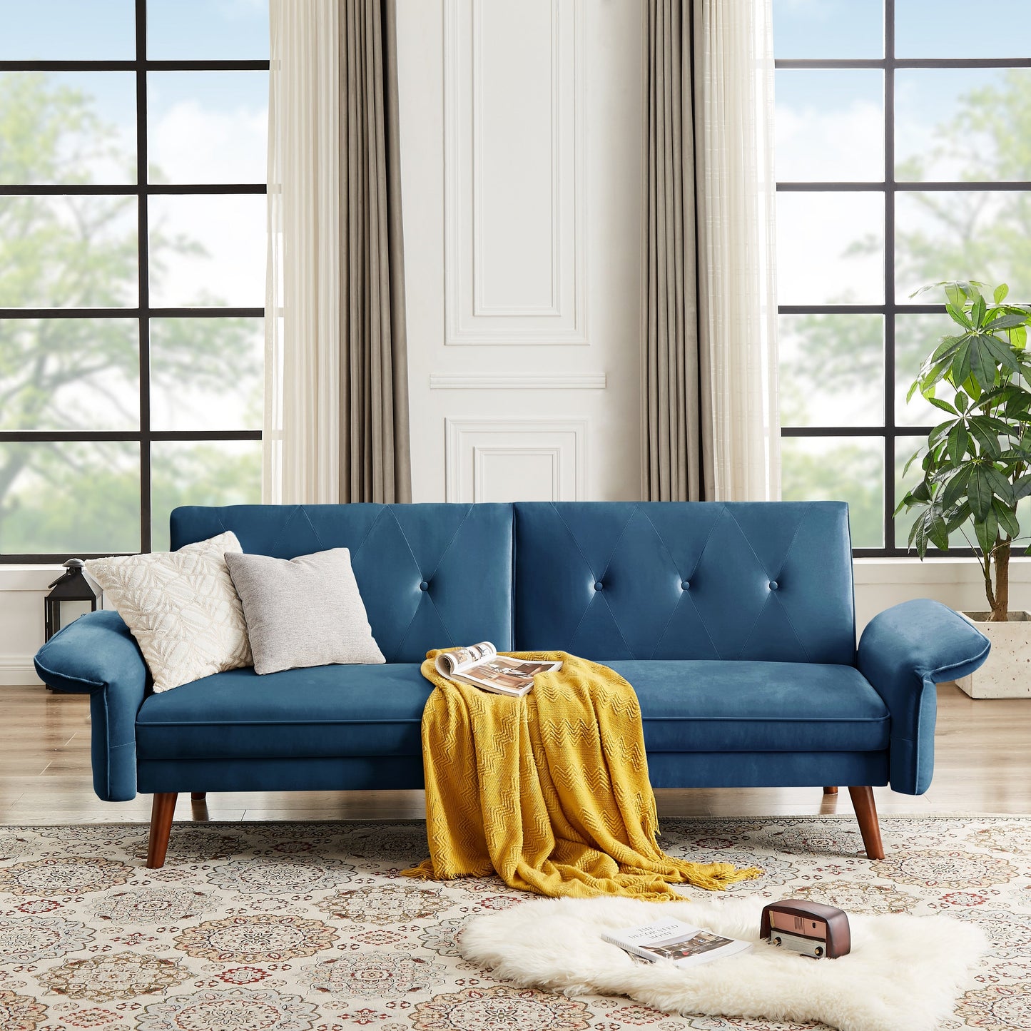 Canapé-lit futon moderne, canapé-lit convertible avec pieds fuselés en bois, 78,35 l, petit canapé à dossier divisé pour salon