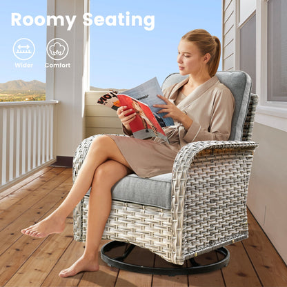 Ensemble de 9 chaises pivotantes d'extérieur en osier OVIOS avec table à feu