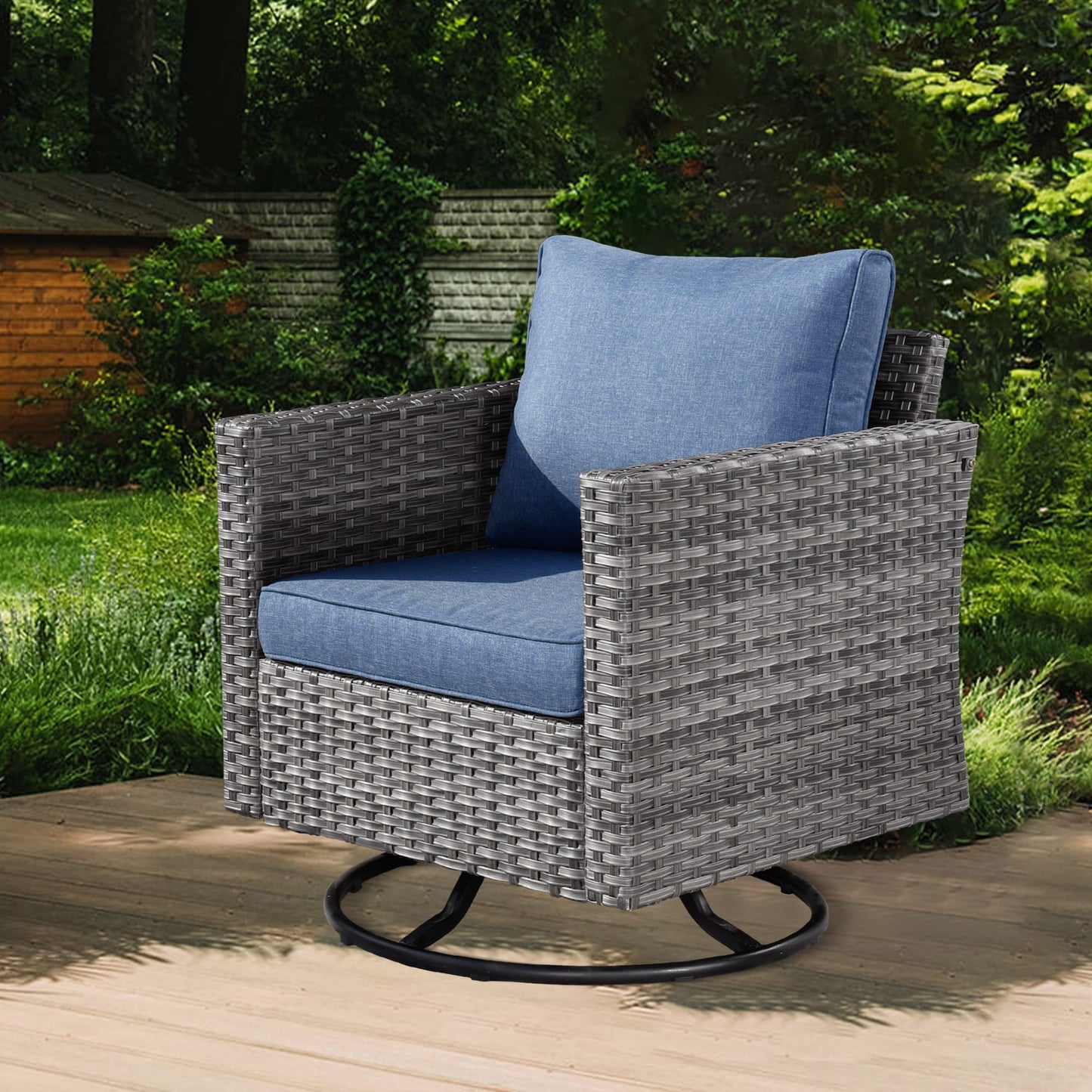 Ensemble de salon sectionnel OVIOS en osier à siège profond, 11 pièces, chaises pivotantes, foyer