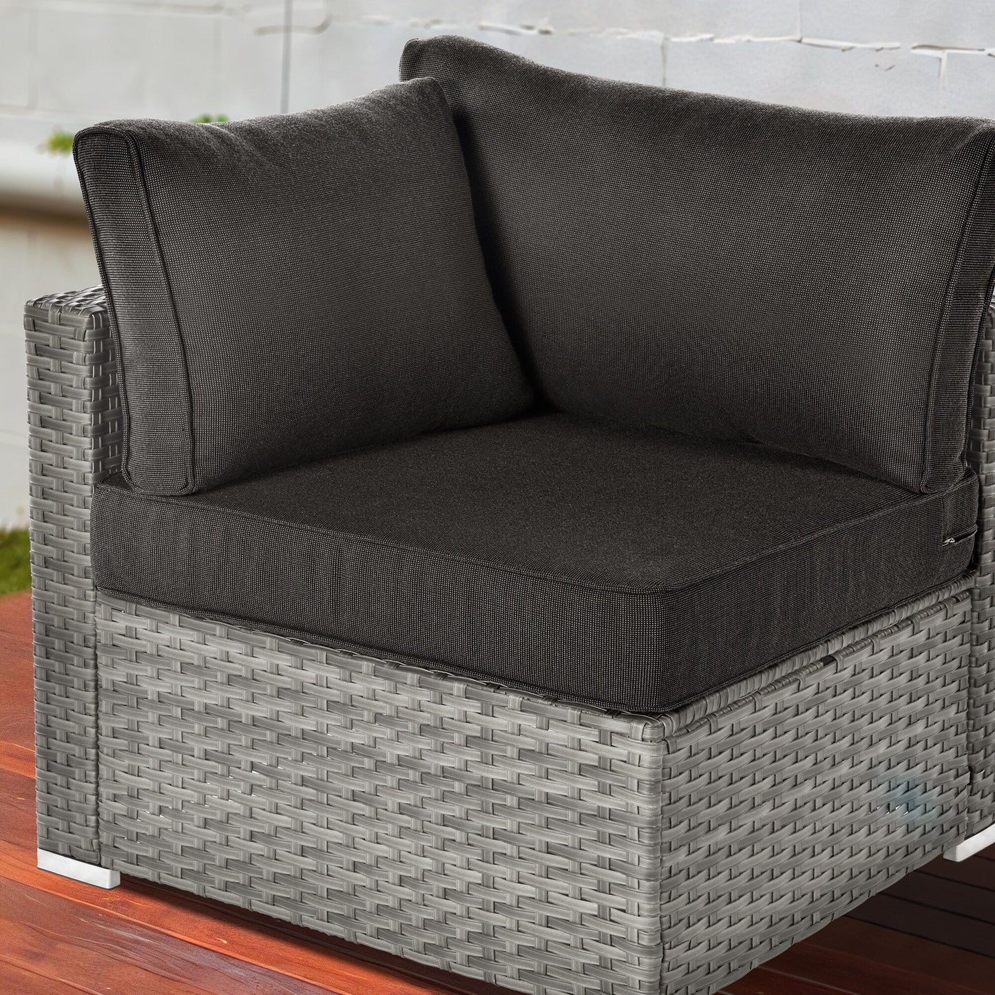 Ensemble de salon sectionnel OVIOS en osier à siège profond, 11 pièces, chaises pivotantes, foyer