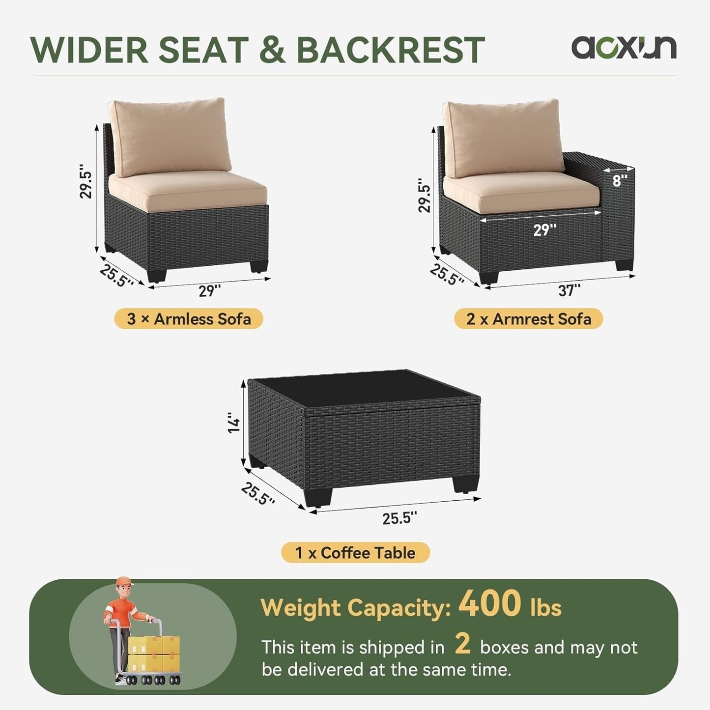 Ensembles de meubles de patio extérieurs avec coussins épais de 4 pouces