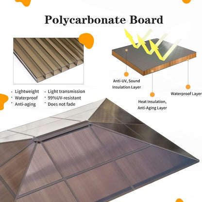 Tonnelle à toit rigide pour jardin – Pergola permanente avec filet, rideaux et double toit, abri extérieur toutes saisons