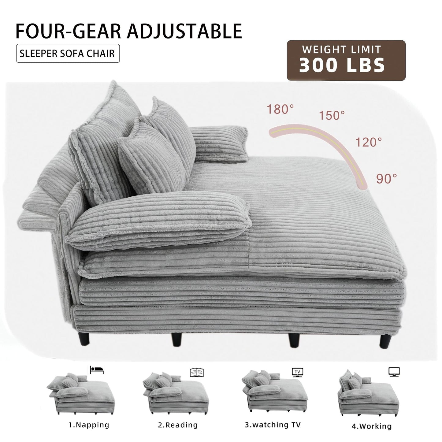 Canapé-lit surdimensionné en velours côtelé moelleux et réglable