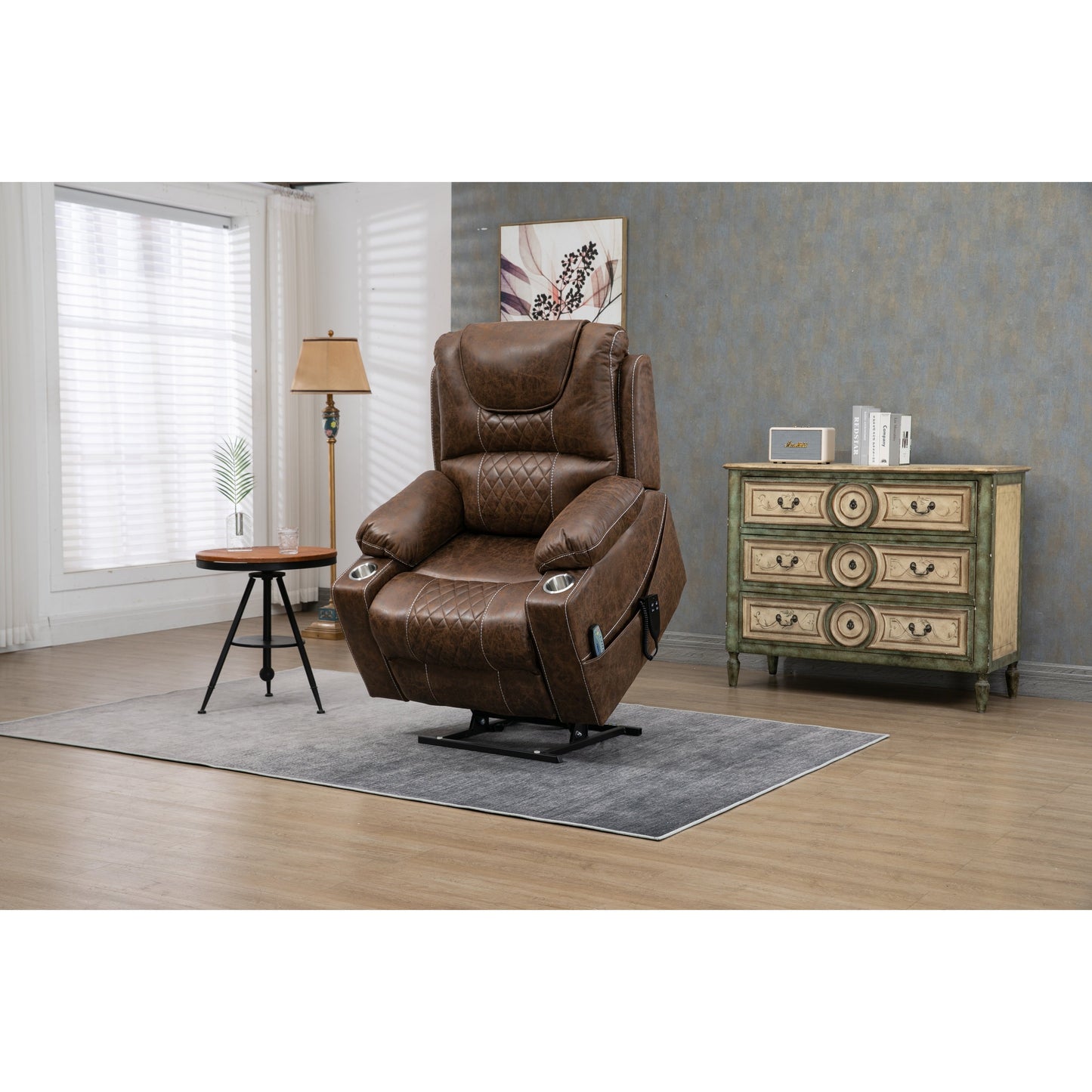 Fauteuil inclinable électrique surdimensionné en cuir PU avec massage, chauffage lombaire, porte-gobelet, inclinaison à plat à 180°