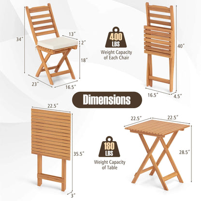 Ensemble bistrot pliant 3 pièces Patiojoy avec coussins d'assise amovibles - Voir les détails