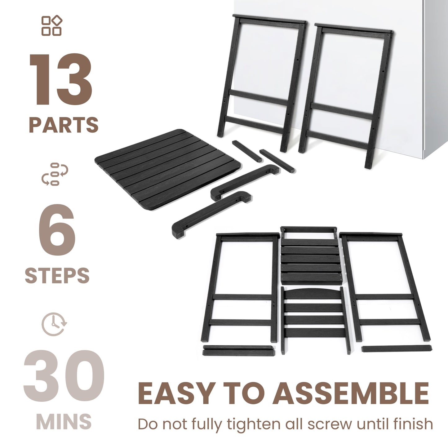 Ensemble de 3 chaises hautes Adirondack en plastique pour patio