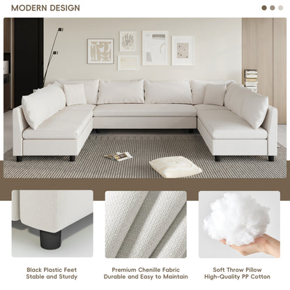 Canapé sectionnel, ensemble de canapé réversible en chenille en forme de U, combinaison libre, canapé convertible surdimensionné 8 places