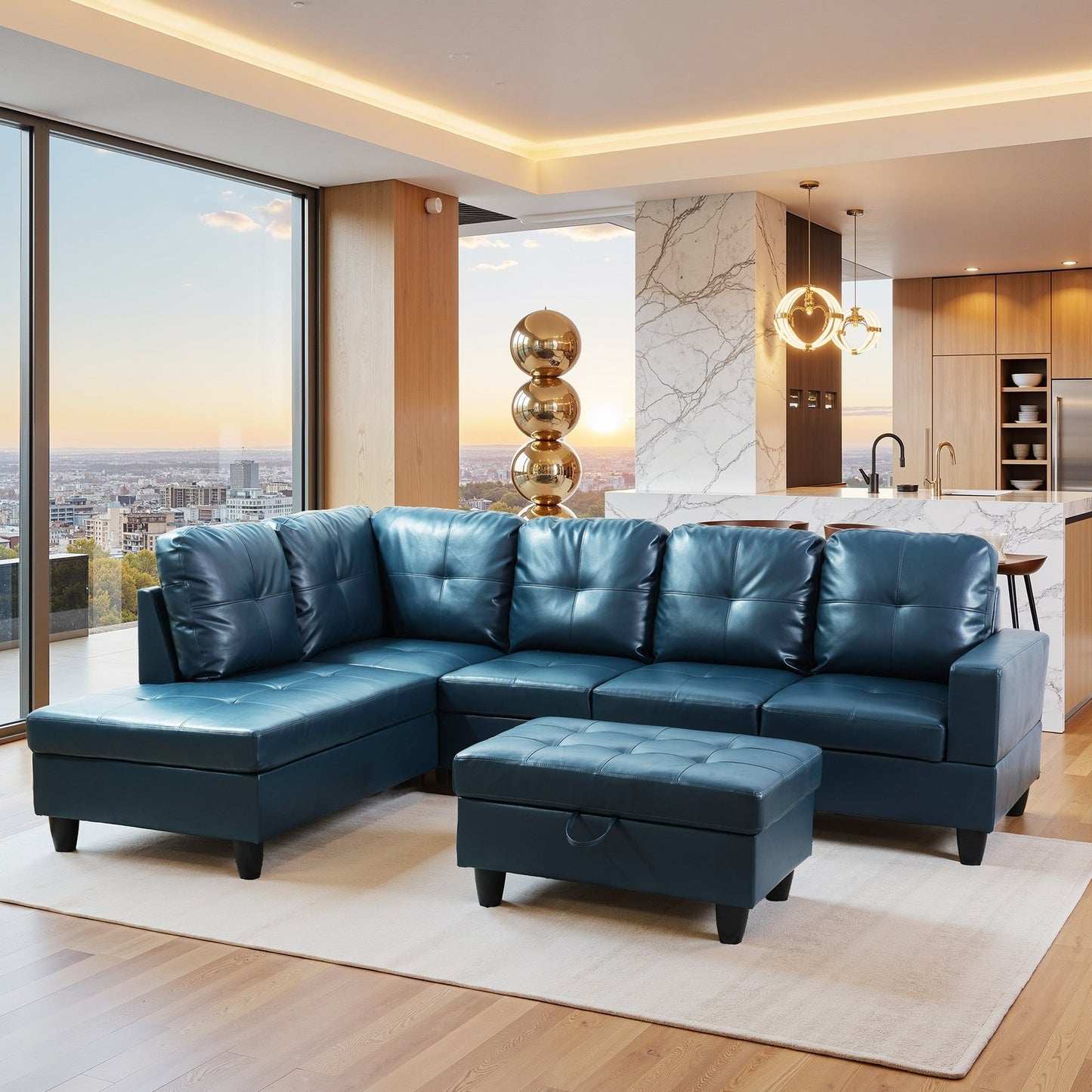 Ensemble de canapés de salon 3 pièces en cuir synthétique semi-PU