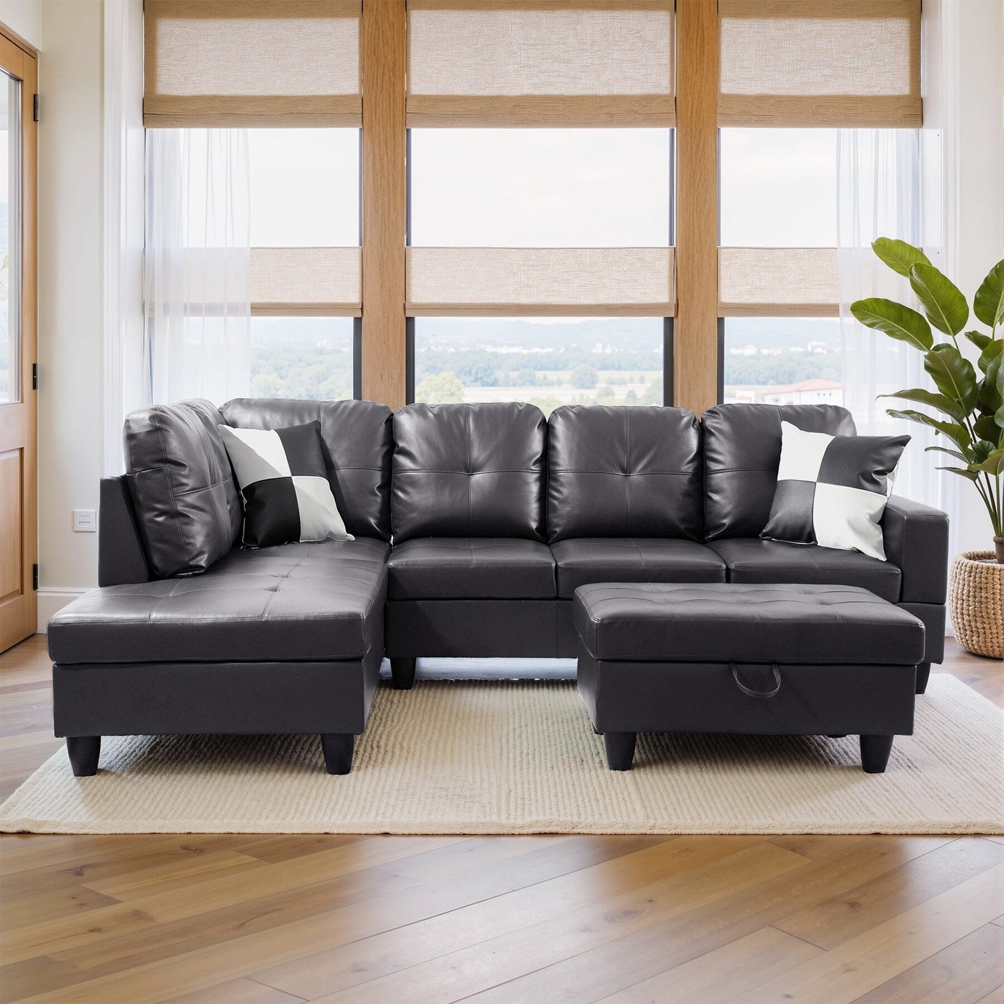 Ensemble de canapés de salon 3 pièces en cuir synthétique semi-PU