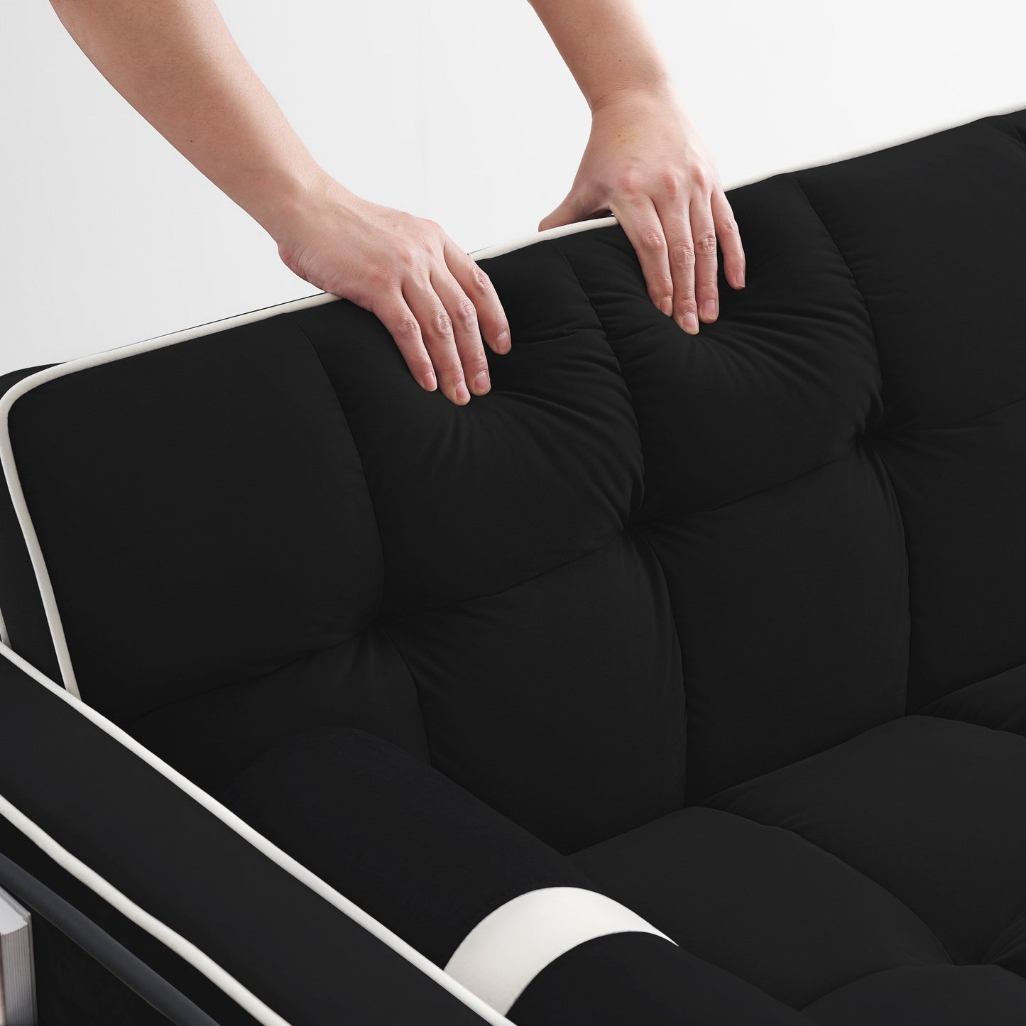 Canapé-lit convertible 2 places en velours de 55 pouces avec lit gigogne, inclinaison réglable, poches latérales et support pour téléphone